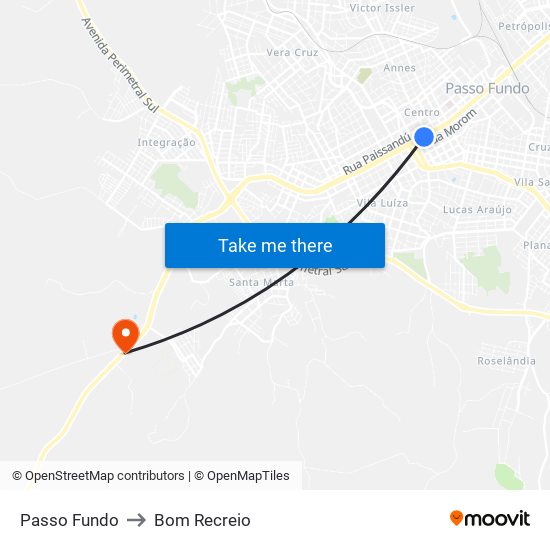 Passo Fundo to Bom Recreio map