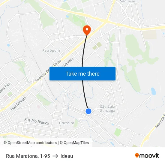 Rua Maratona, 1-95 to Ideau map