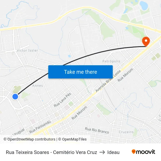 Rua Teixeira Soares - Cemitério Vera Cruz to Ideau map