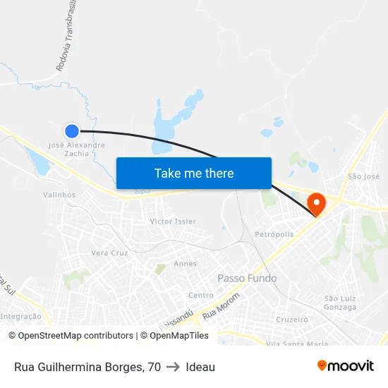 Rua Guilhermina Borges, 70 to Ideau map