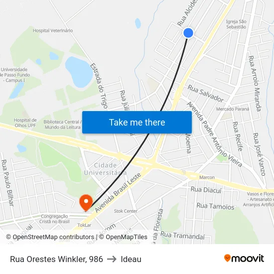 Rua Orestes Winkler, 986 to Ideau map