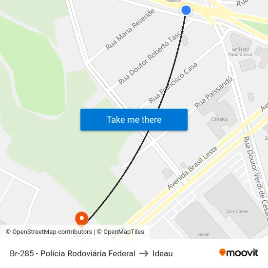 Br-285 - Polícia Rodoviária Federal to Ideau map