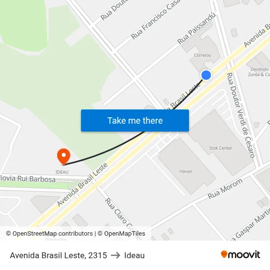 Avenida Brasil Leste, 2315 to Ideau map
