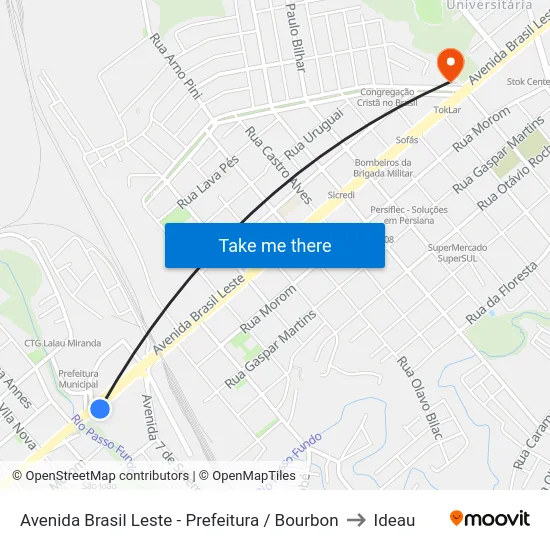 Avenida Brasil Leste - Prefeitura / Bourbon to Ideau map