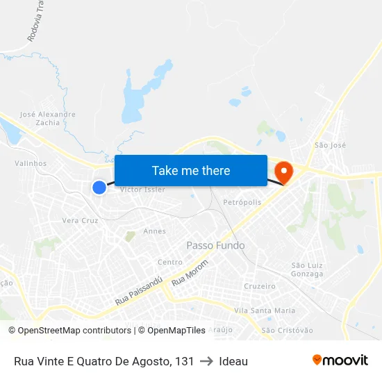 Rua Vinte E Quatro De Agosto, 131 to Ideau map