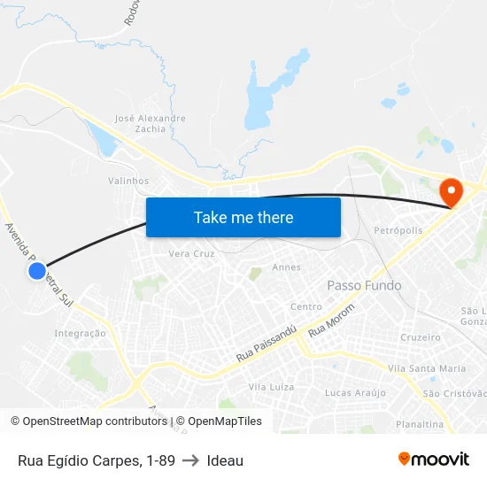 Rua Egídio Carpes, 1-89 to Ideau map