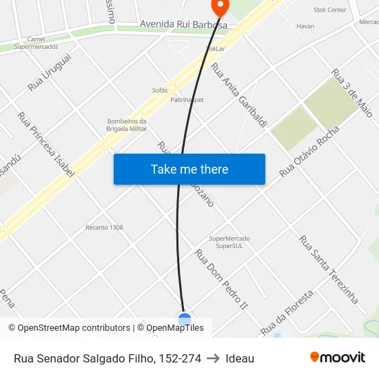 Rua Senador Salgado Filho, 152-274 to Ideau map