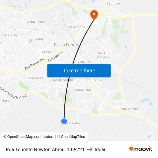 Rua Tenente Newton Abreu, 149-221 to Ideau map