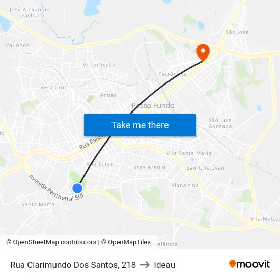 Rua Clarimundo Dos Santos, 218 to Ideau map