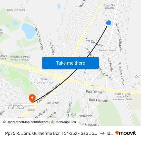 Pp75 R. Jorn. Guilherme Bor, 154-352 - São José(Proximo À Horta Municipal) to Ideau map