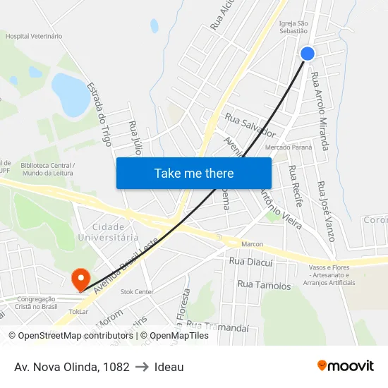 Av. Nova Olinda, 1082 to Ideau map