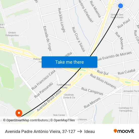 Avenida Padre Antônio Vieira, 37-127 to Ideau map