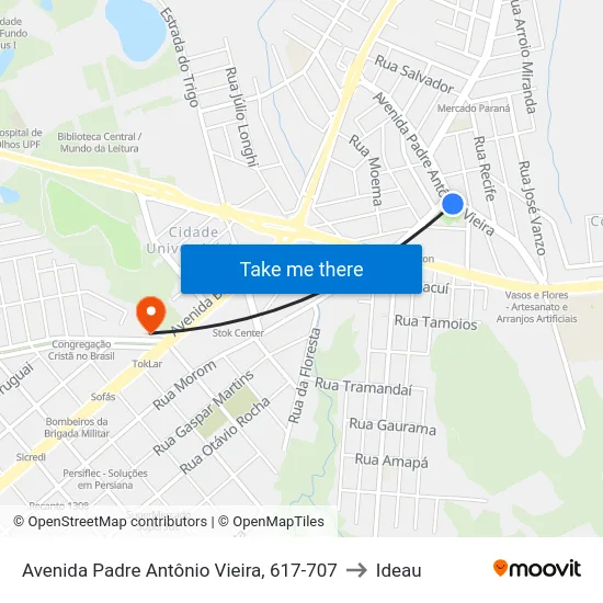Avenida Padre Antônio Vieira, 617-707 to Ideau map