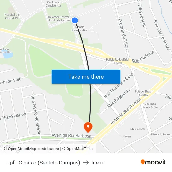 Upf - Ginásio (Sentido Campus) to Ideau map