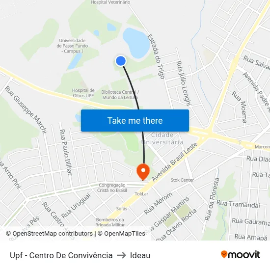 Upf - Centro De Convivência to Ideau map