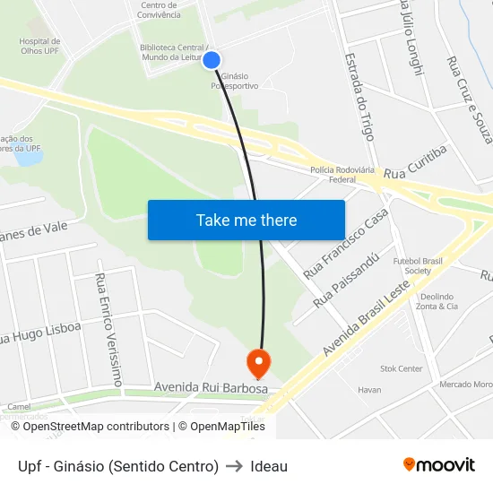 Upf - Ginásio (Sentido Centro) to Ideau map