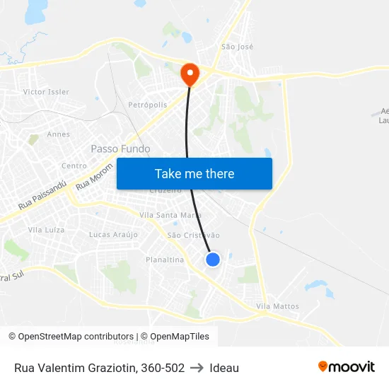 Rua Valentim Graziotin, 360-502 to Ideau map