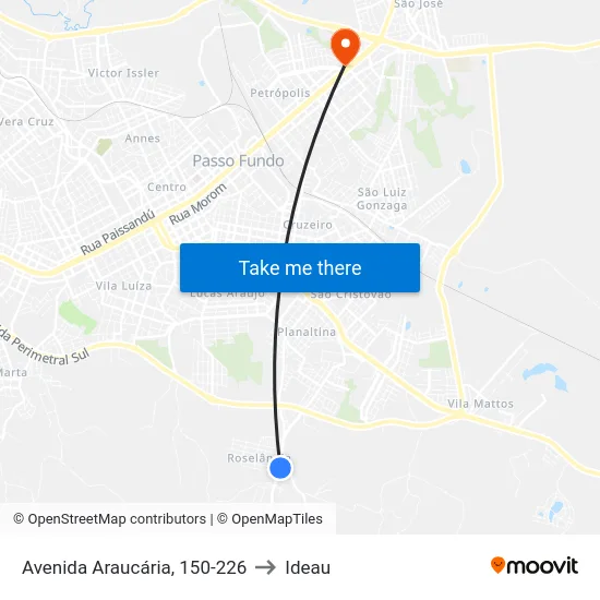 Avenida Araucária, 150-226 to Ideau map