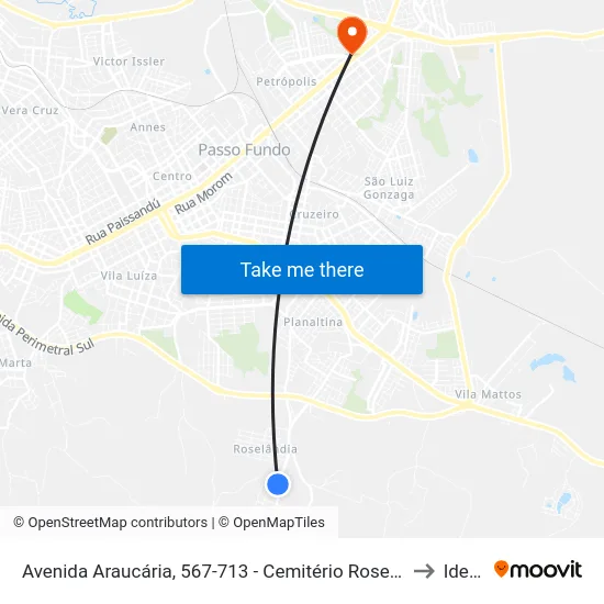 Avenida Araucária, 567-713 - Cemitério Roselândia to Ideau map