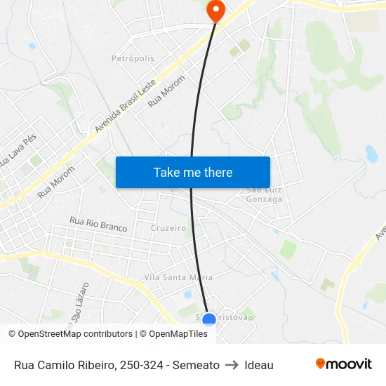 Rua Camilo Ribeiro, 250-324 - Semeato to Ideau map