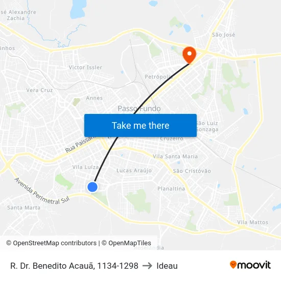 R. Dr. Benedito Acauã, 1134-1298 to Ideau map