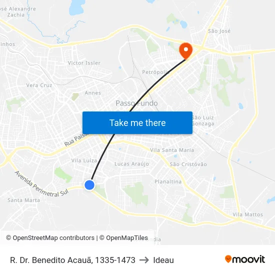 R. Dr. Benedito Acauã, 1335-1473 to Ideau map