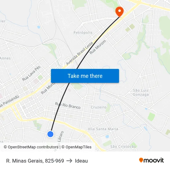 R. Minas Gerais, 825-969 to Ideau map