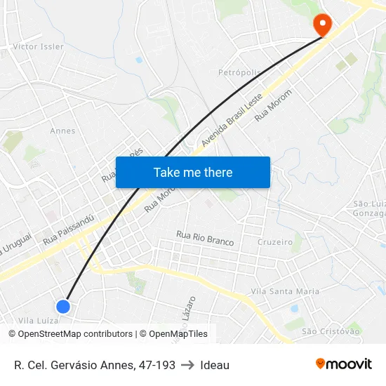 R. Cel. Gervásio Annes, 47-193 to Ideau map