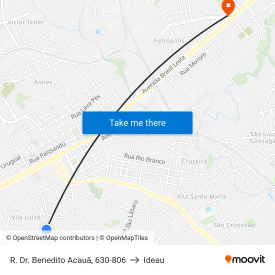 R. Dr. Benedito Acauã, 630-806 to Ideau map