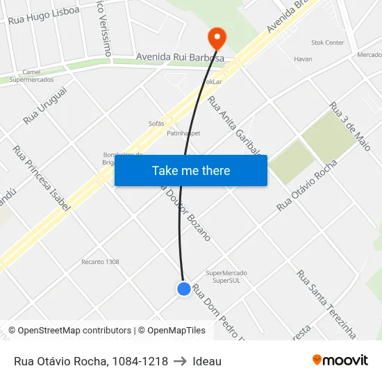 Rua Otávio Rocha, 1084-1218 to Ideau map