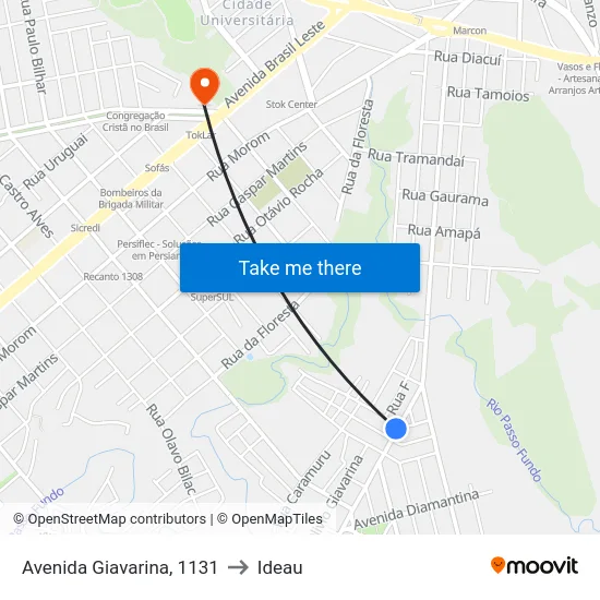 Avenida Giavarina, 1131 to Ideau map