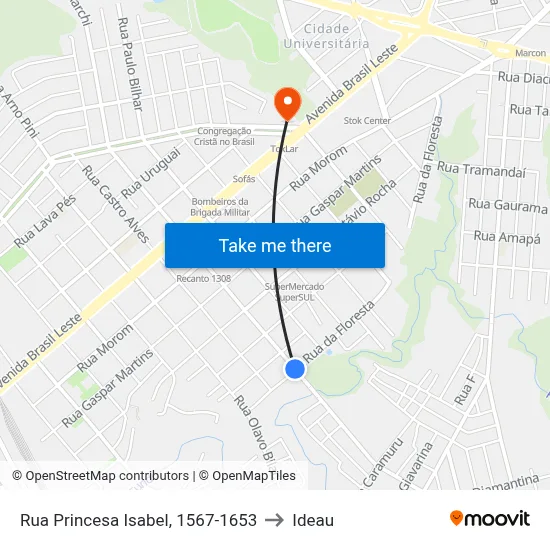 Rua Princesa Isabel, 1567-1653 to Ideau map
