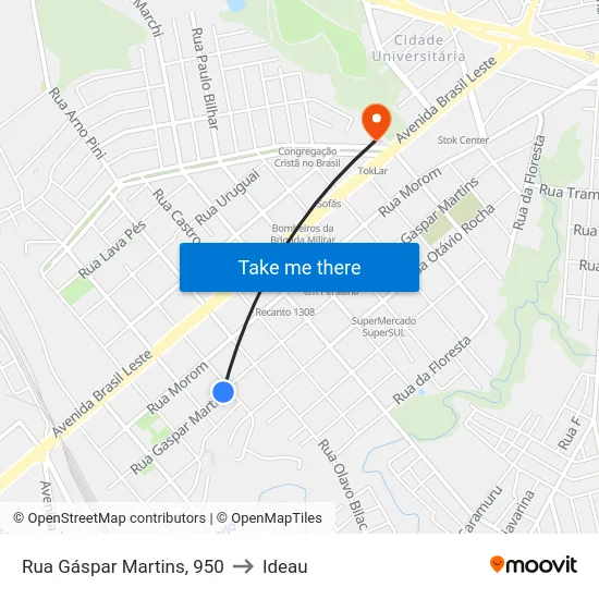 Rua Gáspar Martins, 950 to Ideau map