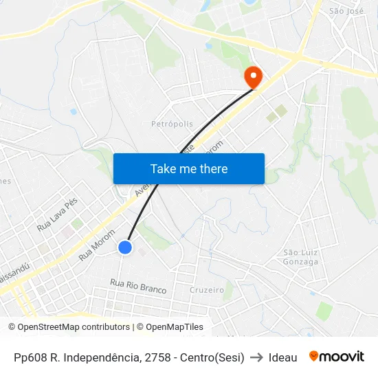 Pp608 R. Independência, 2758 - Centro(Sesi) to Ideau map