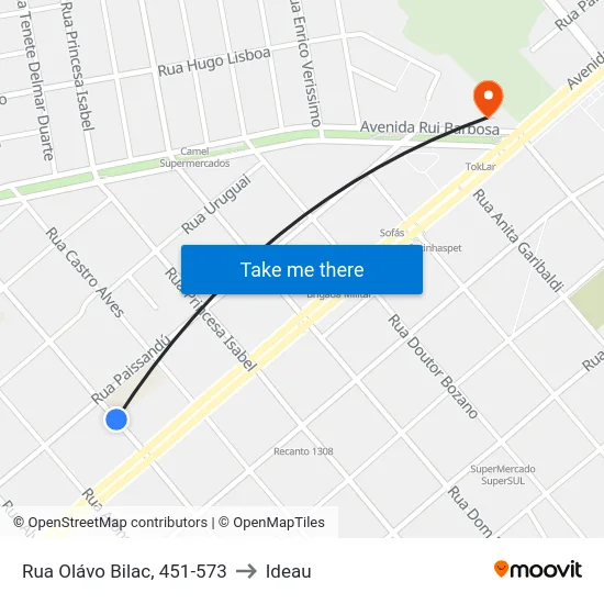 Rua Olávo Bilac, 451-573 to Ideau map