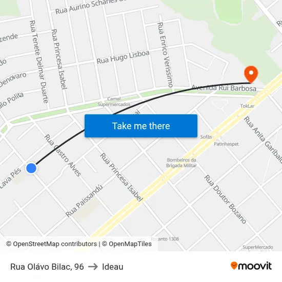 Rua Olávo Bilac, 96 to Ideau map