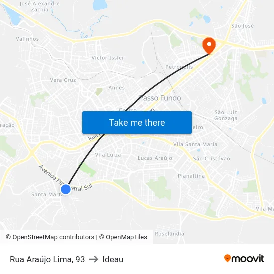 Rua Araújo Lima, 93 to Ideau map