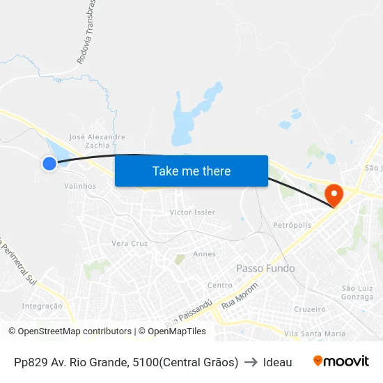 Pp829 Av. Rio Grande, 5100(Central Grãos) to Ideau map