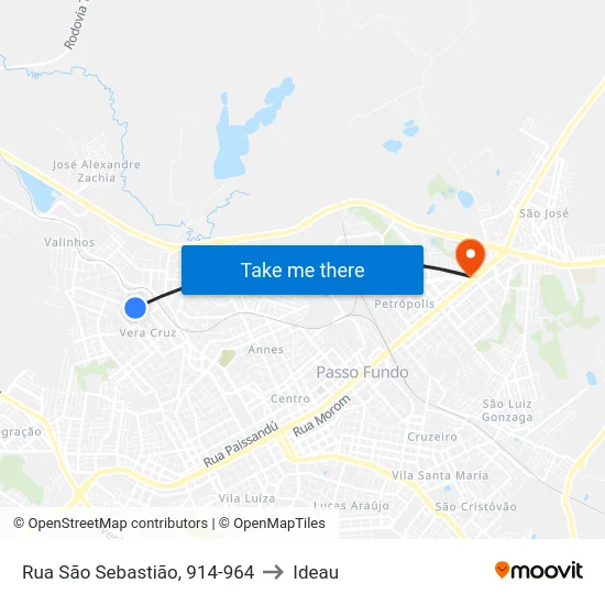 Rua São Sebastião, 914-964 to Ideau map