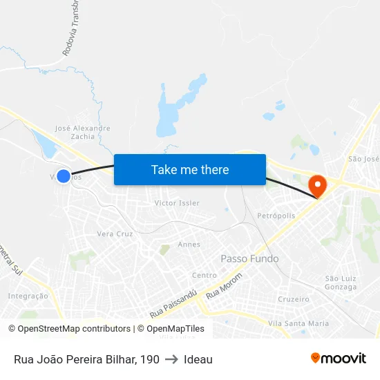 Rua João Pereira Bilhar, 190 to Ideau map