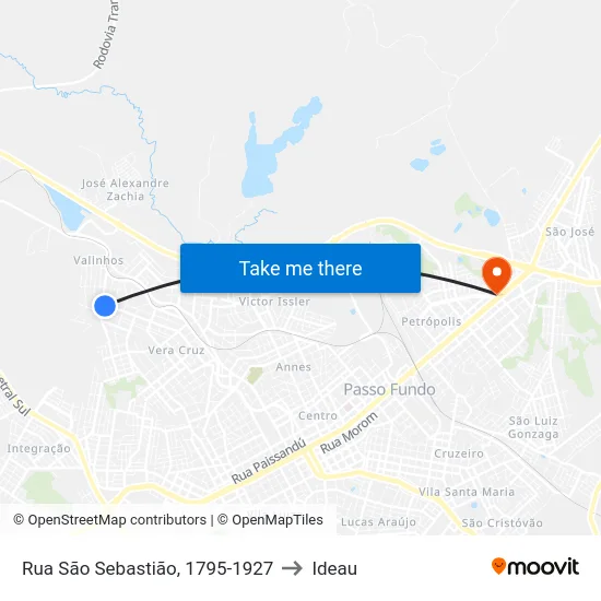 Rua São Sebastião, 1795-1927 to Ideau map