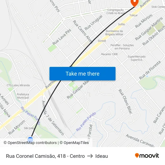 Rua Coronel Camisão, 418 - Centro to Ideau map