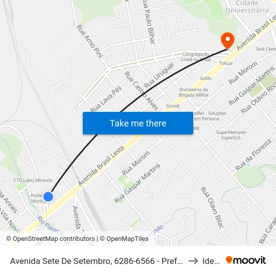 Avenida Sete De Setembro, 6286-6566 - Prefeitura to Ideau map