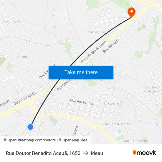 Rua Doutor Benedito Acauã, 1650 to Ideau map