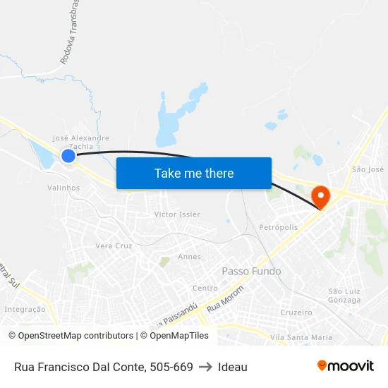 Rua Francisco Dal Conte, 505-669 to Ideau map