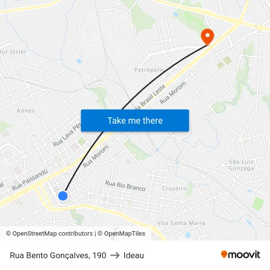 Rua Bento Gonçalves, 190 to Ideau map