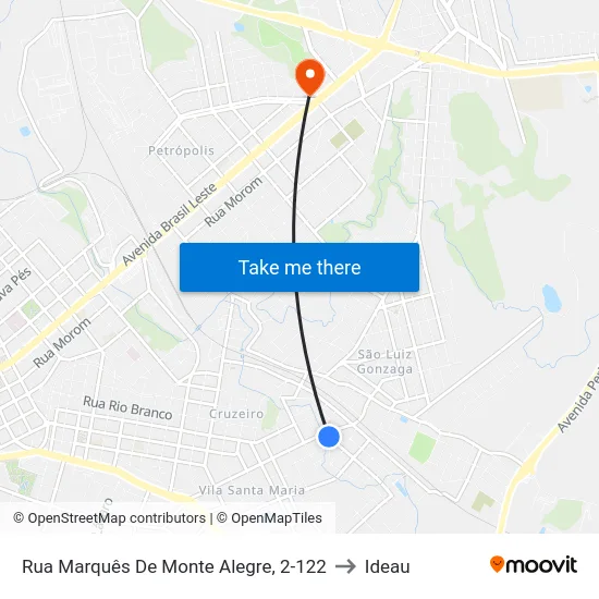 Rua Marquês De Monte Alegre, 2-122 to Ideau map
