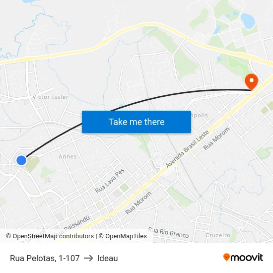 Rua Pelotas, 1-107 to Ideau map