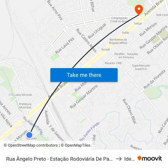 Rua Ângelo Preto - Estação Rodoviária De Passo Fundo to Ideau map