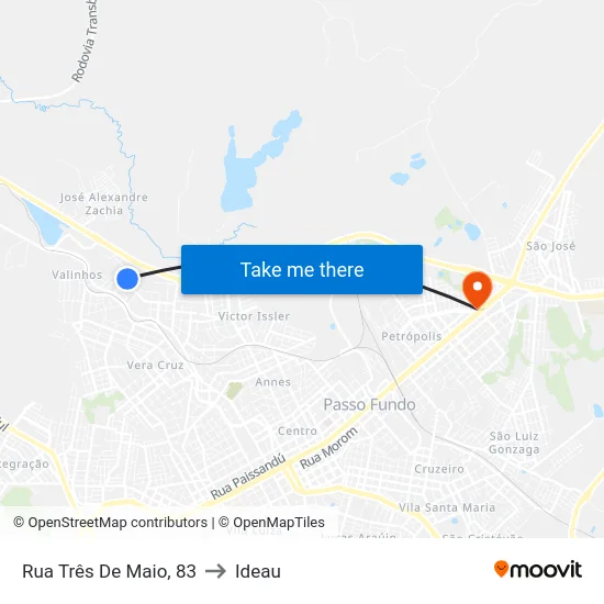 Rua Três De Maio, 83 to Ideau map